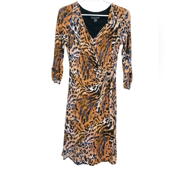 Frank Lyman Vintage Animal Print Faux Wrap Dress, Soft w Stretch - Picture 3 of 7